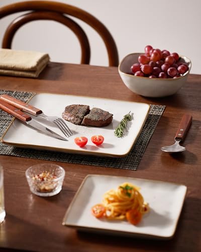Famiware Dinnerware Sets for 4, Ocean Square 12-Piece Kitchen Plates and Bowls Sets, Reactive Glaze, Microwave and Dishwasher Safe, Scratch Resistant, Cappuccino White - Image 5