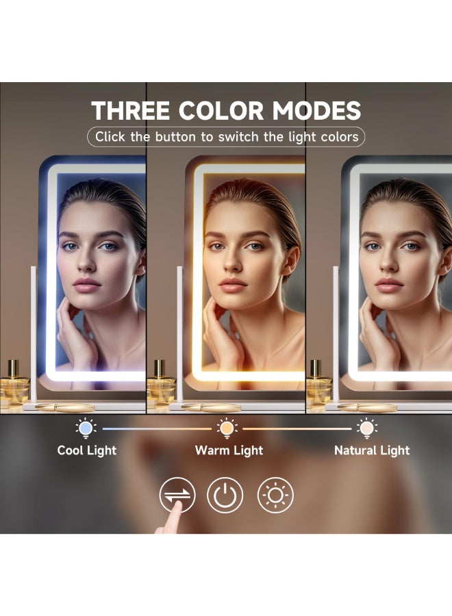 Hasipu Vanity Mirror with Lights 22 x 18 LED Makeup Mirror Light up Mirror with Smart Touch 3 Colors Dimmable Brightness Adjustment 360 Rotation White - Image 4