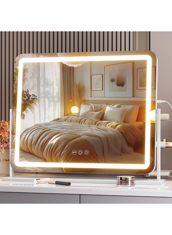Hasipu Vanity Mirror with Lights 22 x 18 LED Makeup Mirror Light up Mirror with Smart Touch 3 Colors Dimmable Brightness Adjustment 360 Rotation White - Image 2