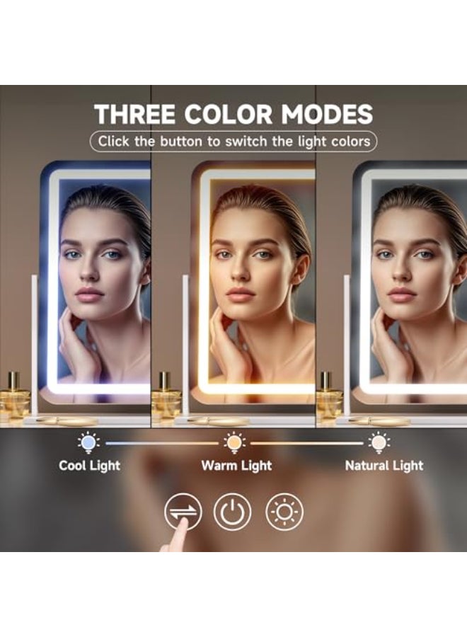 Hasipu Vanity Mirror with Lights 22 x 18 LED Makeup Mirror Light up Mirror with Smart Touch 3 Colors Dimmable Brightness Adjustment 360 Rotation White - Image 3