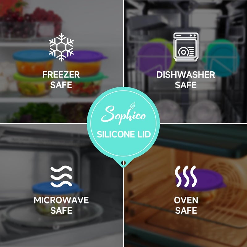 SOPHICO أغطية غطاء تخزين سيليكون مستديرة من Sophico مكونة من كوبين بديلة لـ Pyrex 7200-Pc وأوعية زجاجية مرساة (الحاوية غير متضمنة) | ميكس-4 عبوات | - Image 5