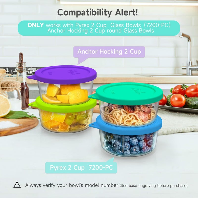 SOPHICO أغطية غطاء تخزين سيليكون مستديرة من Sophico مكونة من كوبين بديلة لـ Pyrex 7200-Pc وأوعية زجاجية مرساة (الحاوية غير متضمنة) | ميكس-4 عبوات | - Image 2