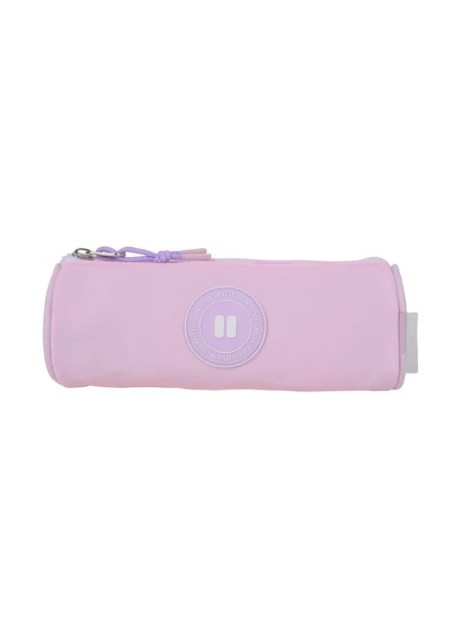 Round Pencil Case with Pause Button Design, Pink