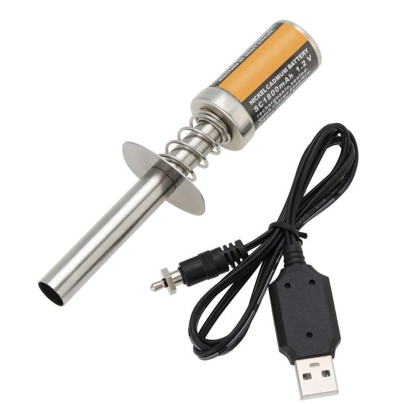 Create idea Create idea 1 Set 1800MAh Nitro Glow Plug Starter Rechargeable Igniter with DC 3.7V 300mA Battery Charger for Gas Nitro Engine Compatible with 1/8 1/10 RC Cars  - Image 1