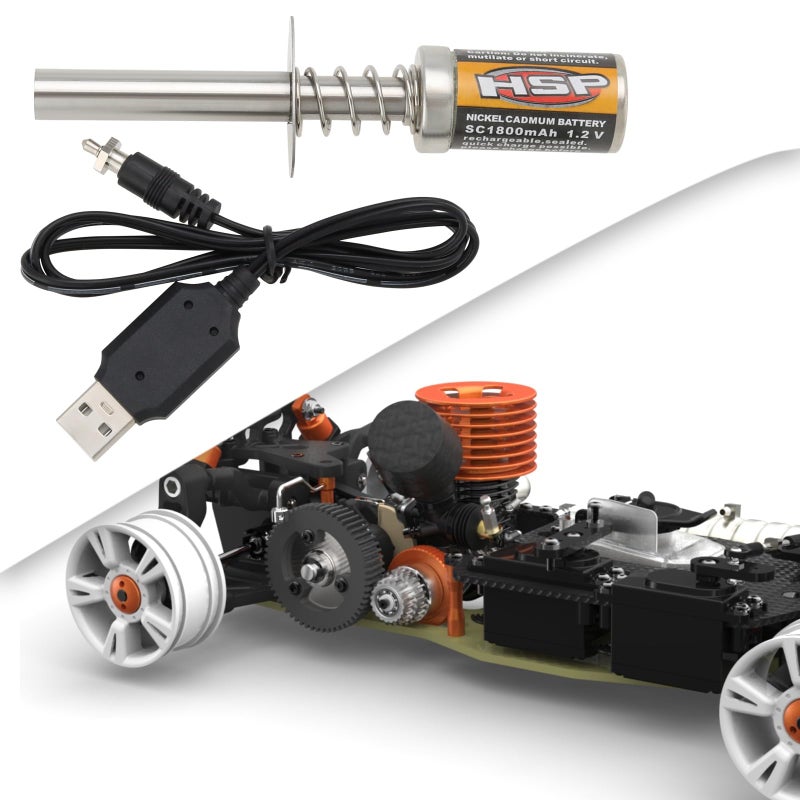 Create idea Create idea 1 Set 1800MAh Nitro Glow Plug Starter Rechargeable Igniter with DC 3.7V 300mA Battery Charger for Gas Nitro Engine Compatible with 1/8 1/10 RC Cars  - Image 2