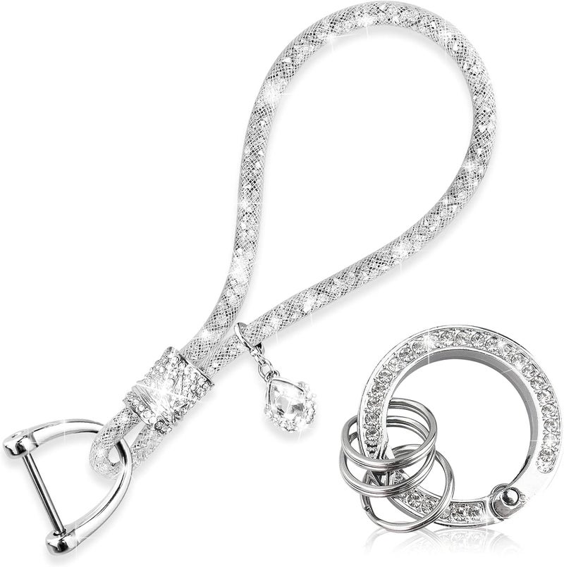 Yiflin Cute Wrist Car keychain for Women, Crystal Keychain Accessories，Bling Wrist Lanyard for Keys, Car key - Image 1