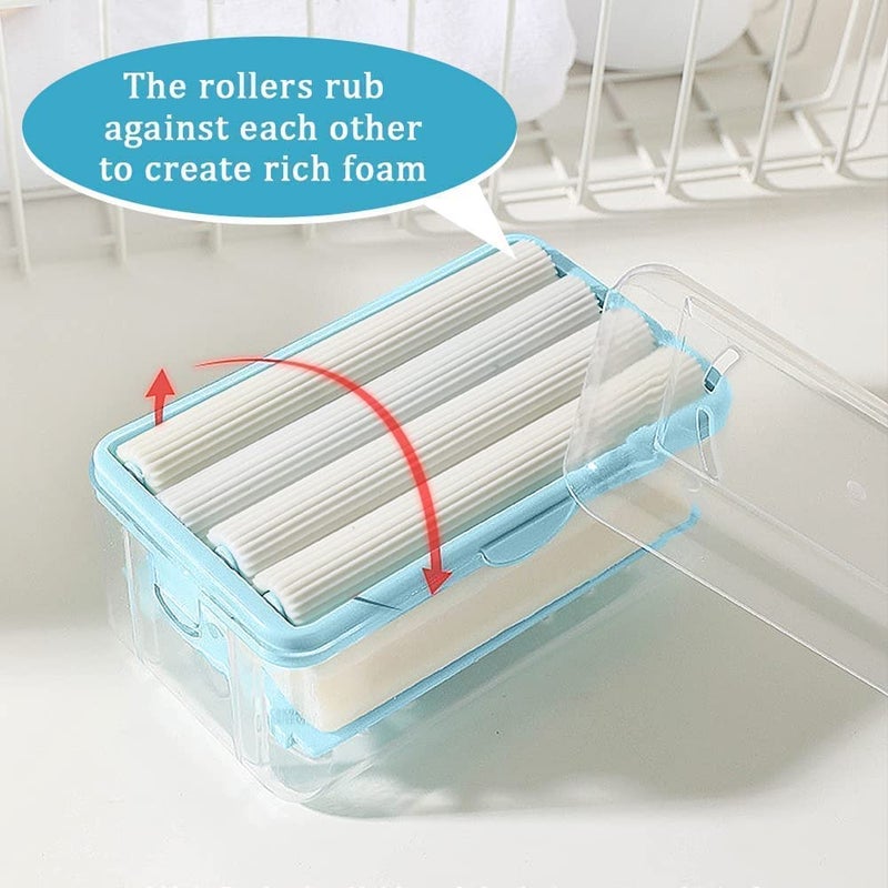GNOLY Multifunctional Soap Dish Portable Laundry Rolling Soap Box with Drain Holes and Spring Travel Soap Holder Soap Bar Box Dispenser with Rubber Roller Foaming for Home - Image 3