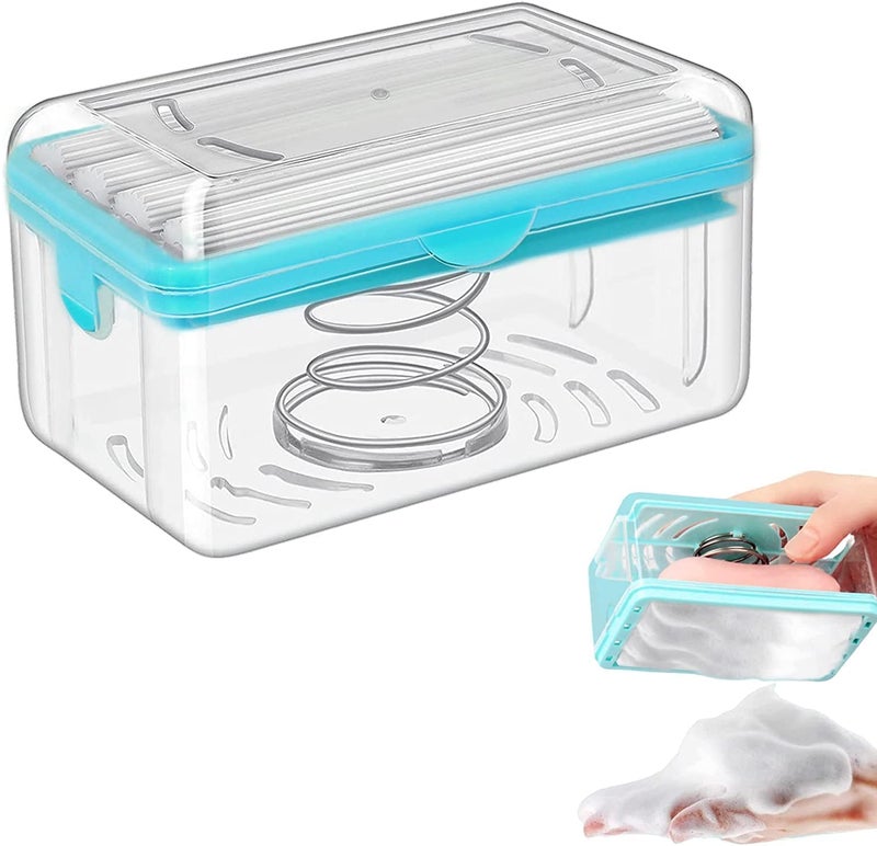 GNOLY Multifunctional Soap Dish Portable Laundry Rolling Soap Box with Drain Holes and Spring Travel Soap Holder Soap Bar Box Dispenser with Rubber Roller Foaming for Home - Image 1