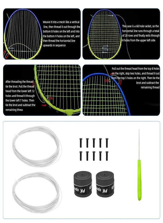 Proberos® Badminton Racket Strings Set, for 2 Rackets, Replacement String Repair Kit with Accessories & Tools, Nylon Fiber Strings, 0.78mm, Tension 26lbs, 10m Long Per Roll - White - Image 5