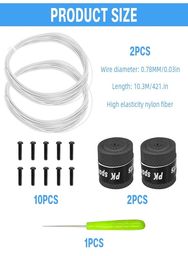 Proberos® Badminton Racket Strings Set, for 2 Rackets, Replacement String Repair Kit with Accessories & Tools, Nylon Fiber Strings, 0.78mm, Tension 26lbs, 10m Long Per Roll - White - Image 2
