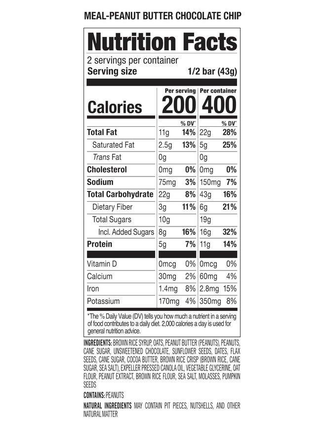 PROBAR Meal Bar Peanut Butter Chocolate Chip Nongmo Glutenfree Healthy Plantbased Whole Food Ingredients Natural Energy (12 Count)  - Image 5