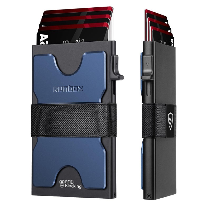 RUNBOX Slim Card Holder Wallet for Men, Minimalist RFID Blocking Wallet with Pop-Up Function, Ultra-Thin Design, Metal Business Card Cases holds 6+6 Cards, Gifts for Men, Men's Accessories - Image 1