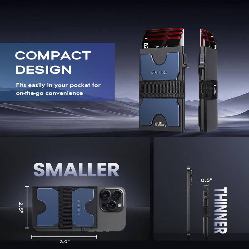 RUNBOX Slim Card Holder Wallet for Men, Minimalist RFID Blocking Wallet with Pop-Up Function, Ultra-Thin Design, Metal Business Card Cases holds 6+6 Cards, Gifts for Men, Men's Accessories - Image 3