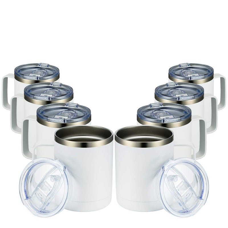 MEWAY 12oz Coffee Mug With Handle 8 Pack BulkStainless Steel Insulated Travel Tumblers With Sliding LidDouble Wall Vacuum Camping Cup for Hot  Cold Drinks Tea WhiteSet of 8