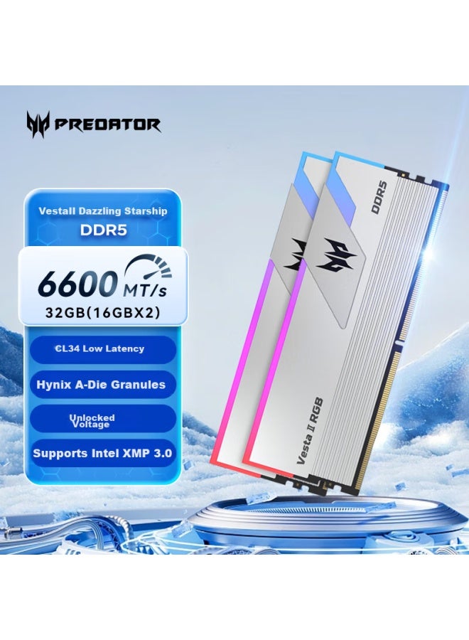 Predator Acer Predator 32gb Kit, Ddr5 6600mhz, Desktop Memory Module, Vesta Ii Rgb Light Bar , Starlight Silver, Ai Computer Accessory - Image 1