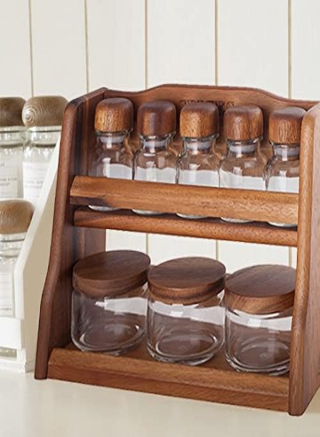 AKDC Billi 5 Pcs Spice Bottles And 3 Pcs Canister Set With Wooden Lid And Rack Aca-Og55/3-Sp5, Brown - Image 4