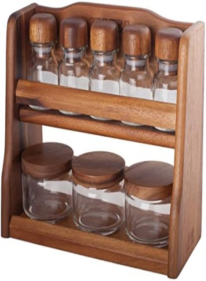 AKDC Billi 5 Pcs Spice Bottles And 3 Pcs Canister Set With Wooden Lid And Rack Aca-Og55/3-Sp5, Brown - Image 2