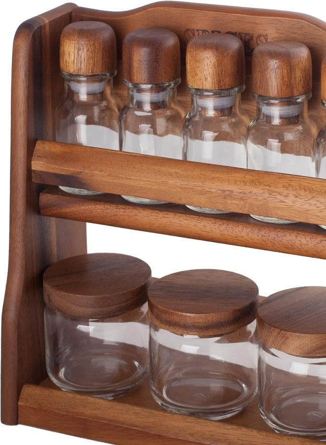 AKDC Billi 5 Pcs Spice Bottles And 3 Pcs Canister Set With Wooden Lid And Rack Aca-Og55/3-Sp5, Brown - Image 3