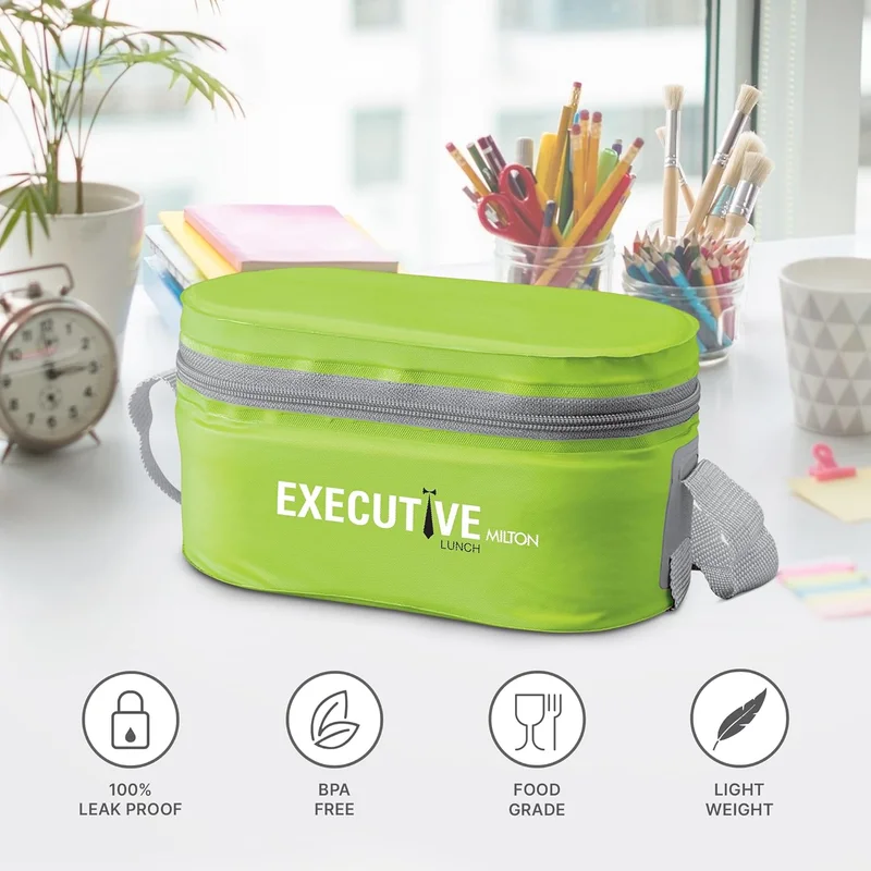 Milton Milton Executive Lunch Insulated Tiffin, 2 Containers, 280 ml each, 1 Container, 500 ml, Green|  Microwave Safe | Easy to carry | Leak proof | Stainless Steel & Plastic  | Insulated Tiffin | Hot Food