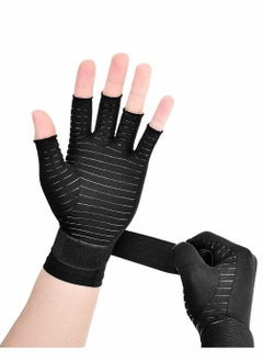 Excefore Copper Fiber Pressure Gloves,Copper Wrist Support Brace Fingerless Glove with Adjustable Strap, for Men and Women Sports and Fitness Non-slip Half-knuckle Training Gloves Copper Ion Wrist  - Image 1
