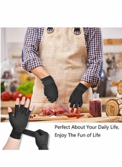 Excefore Copper Fiber Pressure Gloves,Copper Wrist Support Brace Fingerless Glove with Adjustable Strap, for Men and Women Sports and Fitness Non-slip Half-knuckle Training Gloves Copper Ion Wrist  - Image 4