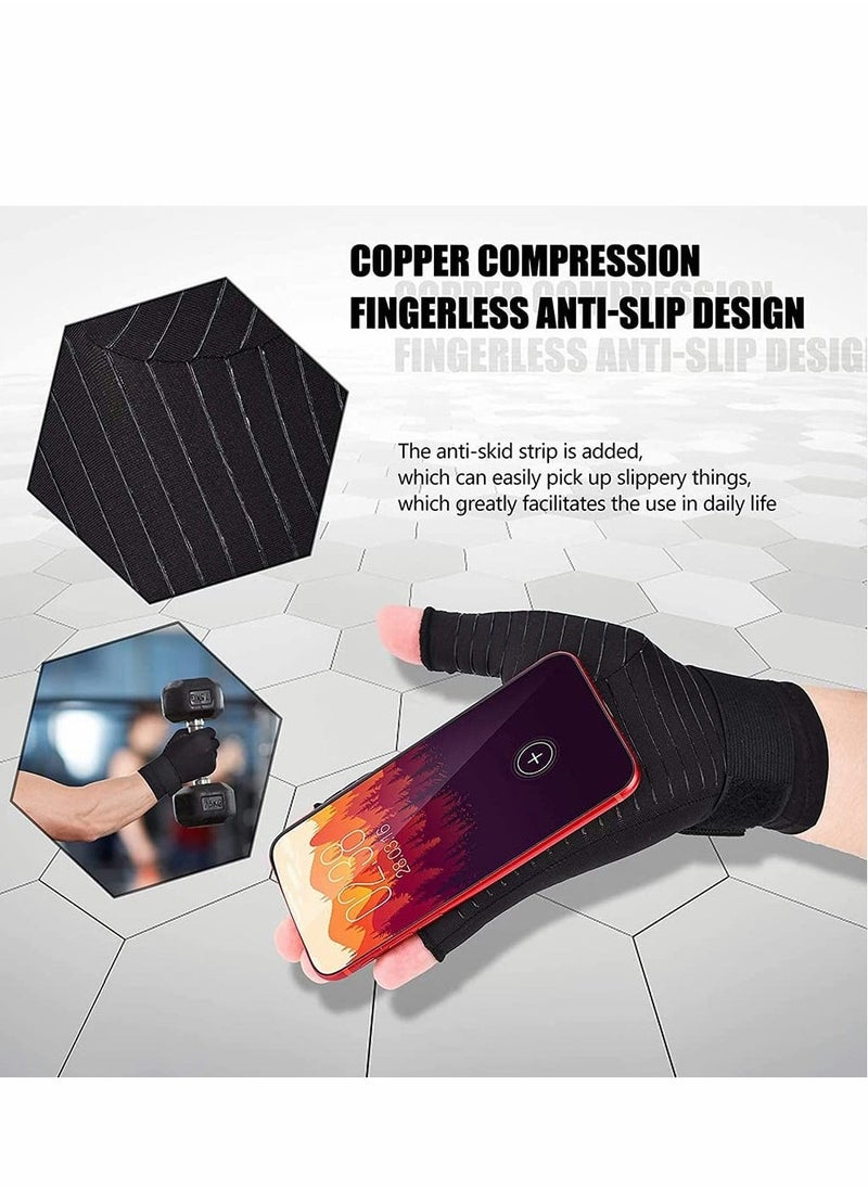 Excefore Copper Fiber Pressure Gloves,Copper Wrist Support Brace Fingerless Glove with Adjustable Strap, for Men and Women Sports and Fitness Non-slip Half-knuckle Training Gloves Copper Ion Wrist - Image 5