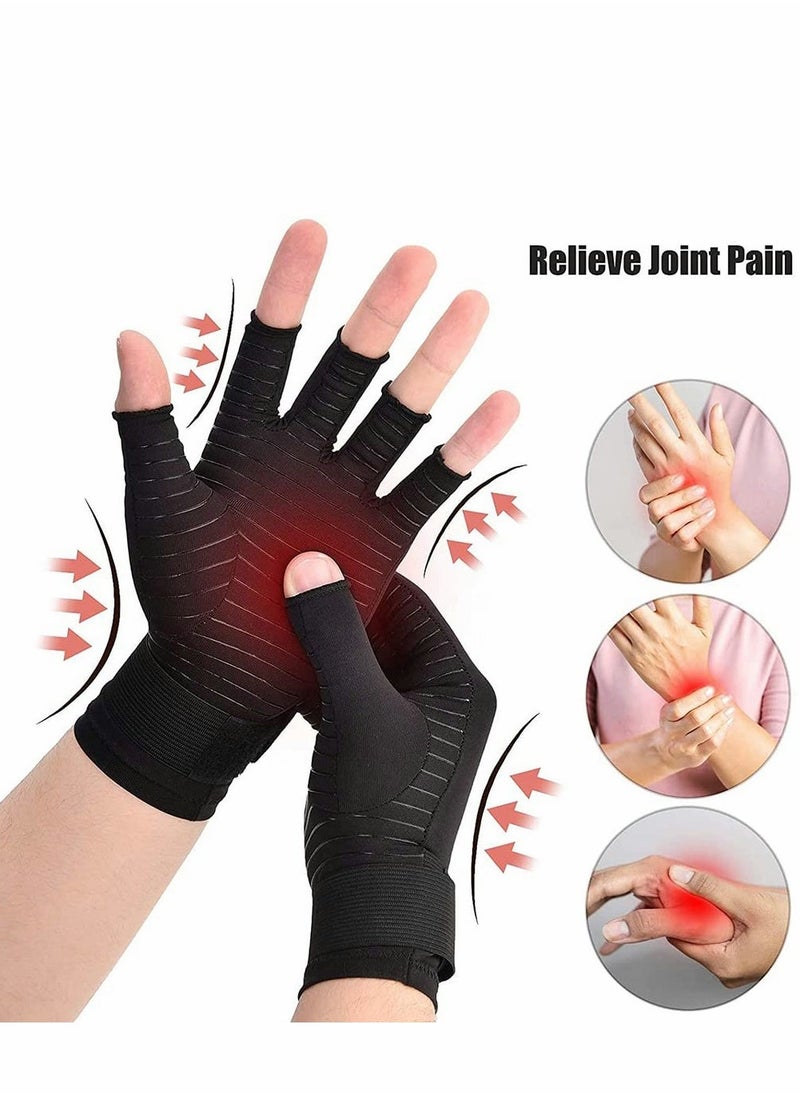 Excefore Copper Fiber Pressure Gloves,Copper Wrist Support Brace Fingerless Glove with Adjustable Strap, for Men and Women Sports and Fitness Non-slip Half-knuckle Training Gloves Copper Ion Wrist - Image 2