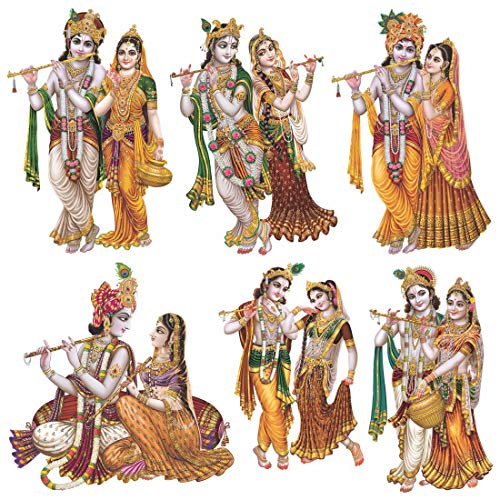 Rangoli Small Radha Krishna Wall Sticker Multicolor Vinyl 45 or 45 cm Pack of 1 - Image 1