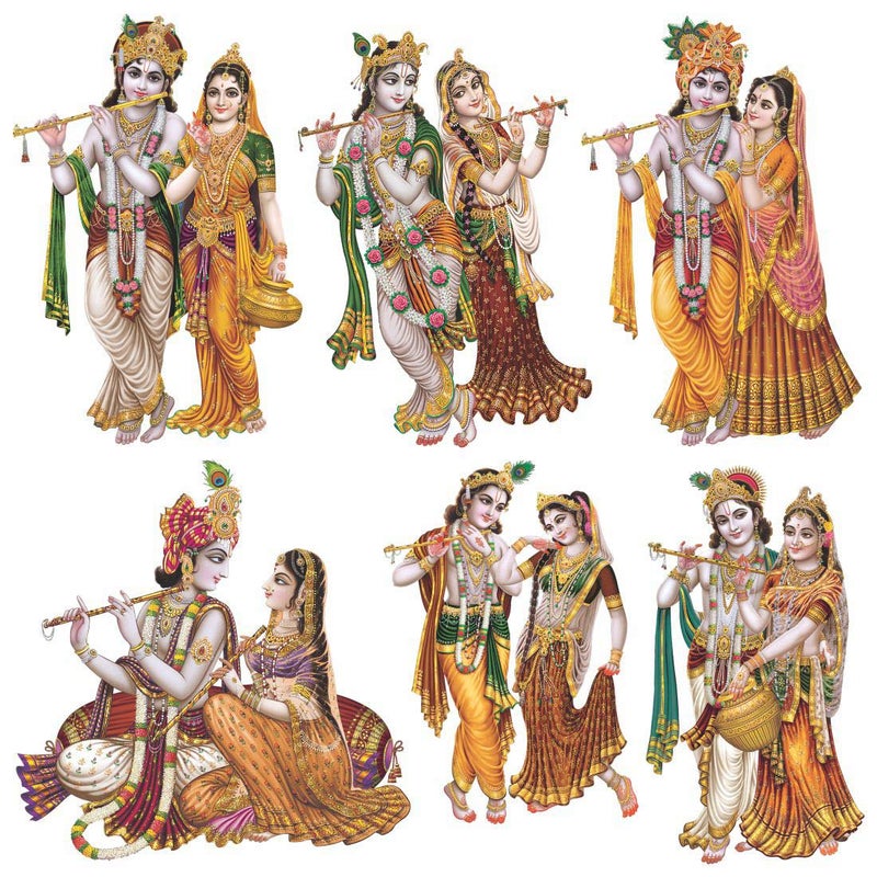 Rangoli Small Radha Krishna Wall Sticker Multicolor Vinyl 45 or 45 cm Pack of 1 - Image 4