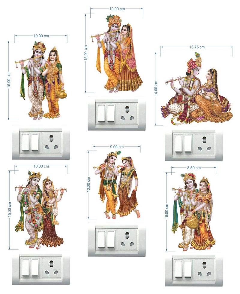 Rangoli Small Radha Krishna Wall Sticker Multicolor Vinyl 45 or 45 cm Pack of 1 - Image 2