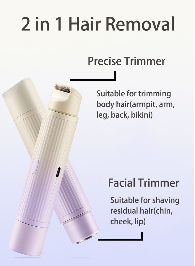 McmhyingPop 2 in 1 Facial Hair Removal, Cordless Electric Body Shaver Trimmer for Women, Painless Electric Razors Rechargeable Hair Remover for Leg, Arm, Underarm, Bikini, Face, Waterproof Travel Grooming Kit, Gradient Purple - Image 2
