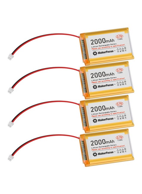MakerFocus 4pcs 3.7V 2000mAh Lithium Rechargeable Battery 1S 3C LiPo Battery with Protection Board Insulated Rubber Tape and Micro JST 1.25 Plug for Ar duino NodeMCU ESP32 Development Board