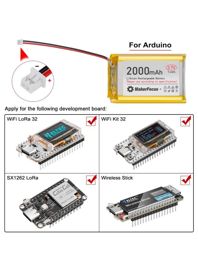 MakerFocus - MakerFocus 4pcs 3.7V 2000mAh Lithium Rechargeable Battery 1S 3C LiPo Battery with Protection Board Insulated Rubber Tape and Micro JST 1.25 Plug for Ar duino NodeMCU ESP32 Development Board - Image 1