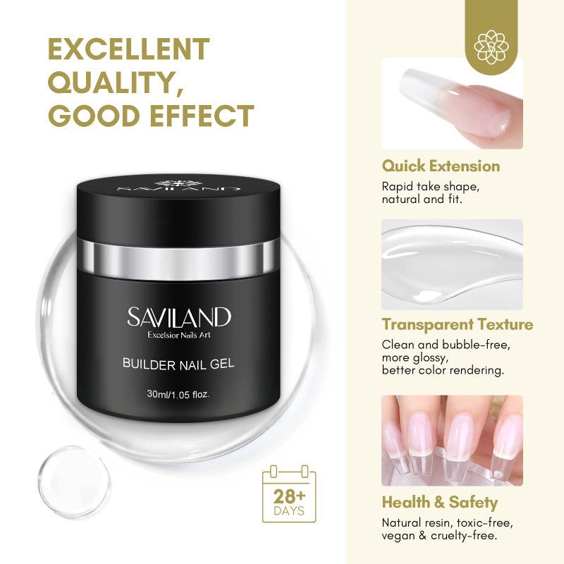 SAVILAND Builder Gel for Nails: 30ml Clear Hard Gel for Extension, Builder with Air Cushion Builder Base &Nail Strengthener Art Manicure Set 100pcs Nail Forms and Acrylic Brushr Thickening Home Use - Image 4