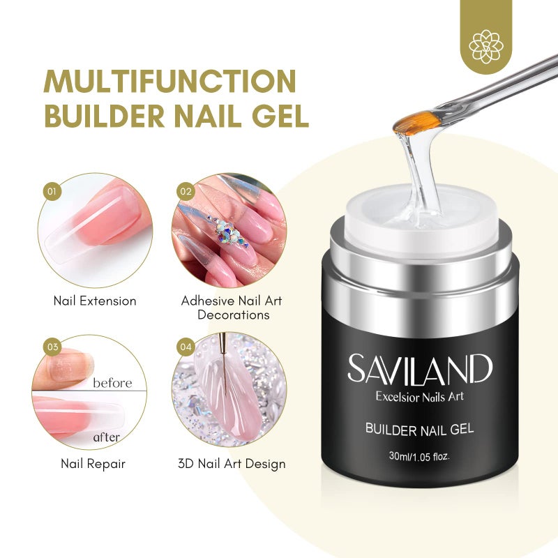 SAVILAND Builder Gel for Nails: 30ml Clear Hard Gel for Extension, Builder with Air Cushion Builder Base &Nail Strengthener Art Manicure Set 100pcs Nail Forms and Acrylic Brushr Thickening Home Use - Image 3