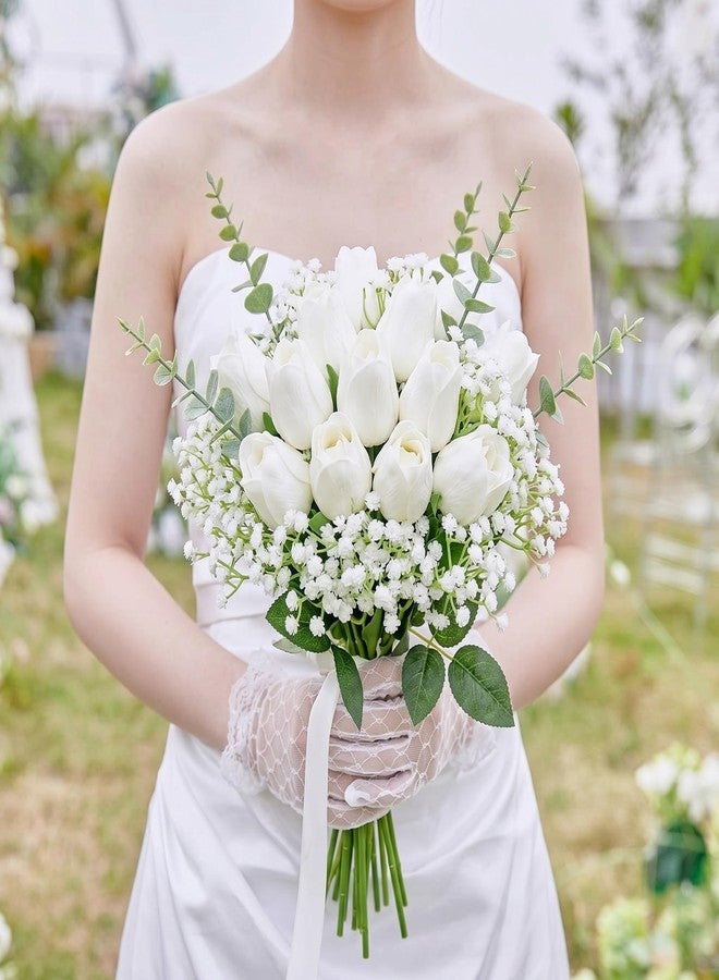 Maysing 15 Pcs White Rose Buds Silk Artificial Flower 17" Silk Bud Realistic Design Faux Rose Artificial Flower with Stem for DIY Bouquets Wedding Centerpiece Party Kitchen Home Decor - Image 5