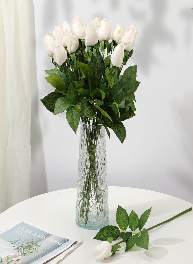 Maysing 15 Pcs White Rose Buds Silk Artificial Flower 17" Silk Bud Realistic Design Faux Rose Artificial Flower with Stem for DIY Bouquets Wedding Centerpiece Party Kitchen Home Decor - Image 4