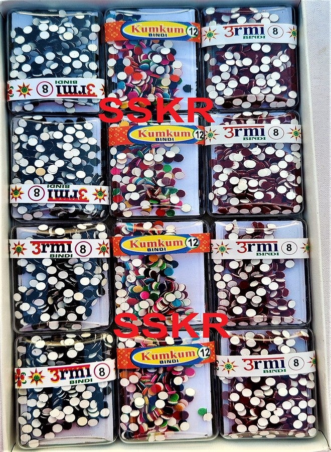 SSKR Multicolor, Black and Maroon Forehead Bindi for Women - Pack of 2 Boxes Each (Bindi Size: 2.5 mm) | Total 6 Boxes - Image 2