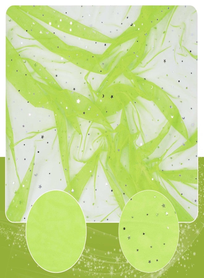 Homiest Glitter Tulle Fabric Rolls with Star Moon Sequin, 1 Yard x 54 Inch Wide Lime Green Tulle Rolls for Bulk, Tutu Skirt Bridal Veil Wedding Arch Party Decorations - Image 4