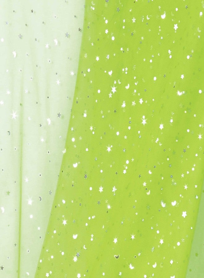 Homiest Glitter Tulle Fabric Rolls with Star Moon Sequin, 1 Yard x 54 Inch Wide Lime Green Tulle Rolls for Bulk, Tutu Skirt Bridal Veil Wedding Arch Party Decorations - Image 1