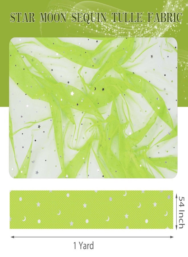 Homiest Glitter Tulle Fabric Rolls with Star Moon Sequin, 1 Yard x 54 Inch Wide Lime Green Tulle Rolls for Bulk, Tutu Skirt Bridal Veil Wedding Arch Party Decorations - Image 5