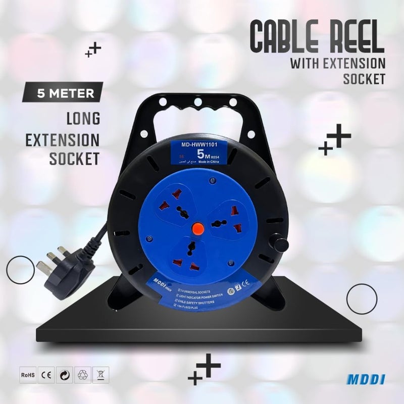 MODI Retractable 3-Way Extension Cord Reel With Power Button 2000 Watts For Home and Office 1.5m Cable Length Heavy-Duty PVC Jacket Black - Image 5