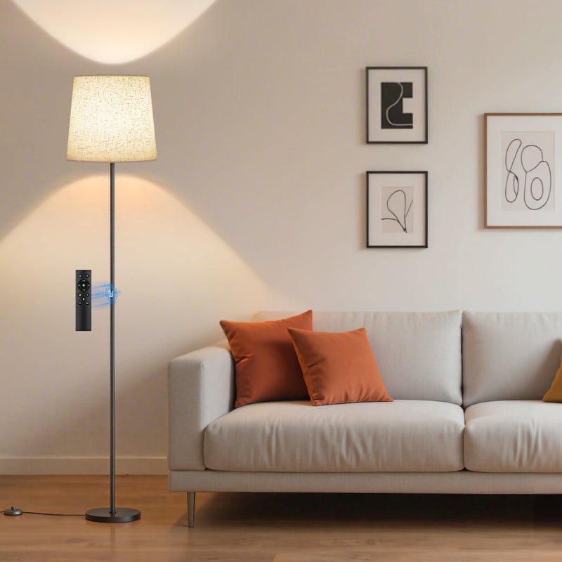 SIBRILLE Floor Lamp with Linen Shade - 62" Dimmable LED Standing Lamp with Remote Control, 9W E26 Bulb Included, 3000-6000K, Modern Floor Reading Light for Bedroom Living Room Office Corner, Black - Image 1