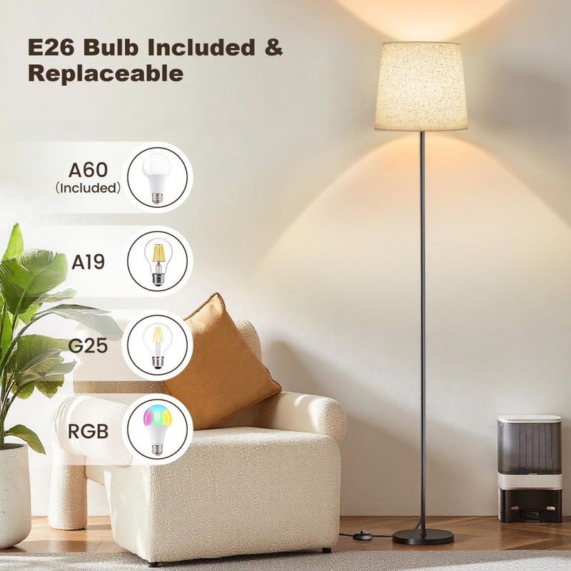 SIBRILLE Floor Lamp with Linen Shade - 62" Dimmable LED Standing Lamp with Remote Control, 9W E26 Bulb Included, 3000-6000K, Modern Floor Reading Light for Bedroom Living Room Office Corner, Black - Image 4