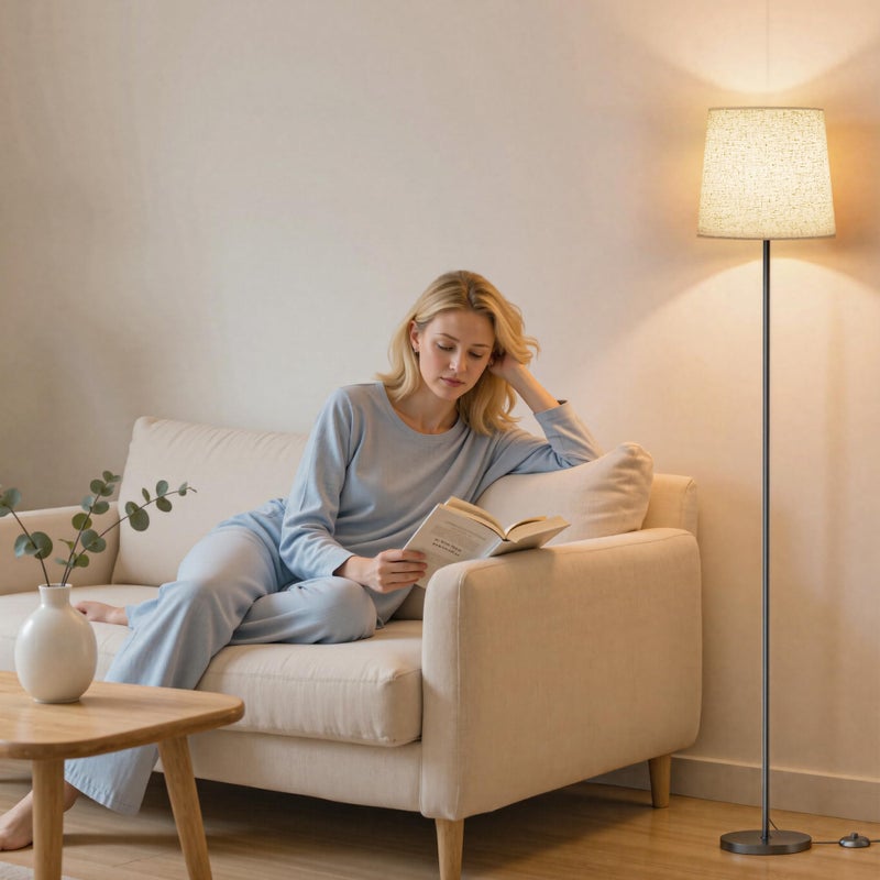 SIBRILLE Floor Lamp with Linen Shade - 62" Dimmable LED Standing Lamp with Remote Control, 9W E26 Bulb Included, 3000-6000K, Modern Floor Reading Light for Bedroom Living Room Office Corner, Black - Image 5