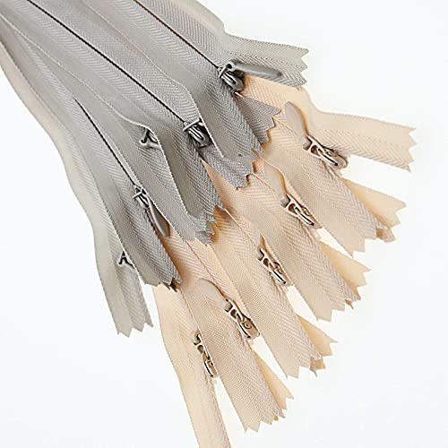 SHUNLI 24 Inch 10PCS Invisible Nylon Coil Zipper,Clothing Zipper,Hidden Zippers DIY Sewing Tools for Tailor Sewing Crafts(5 pcs Grey and 5 pcs Beige 61cm) SHUNLI - Image 3