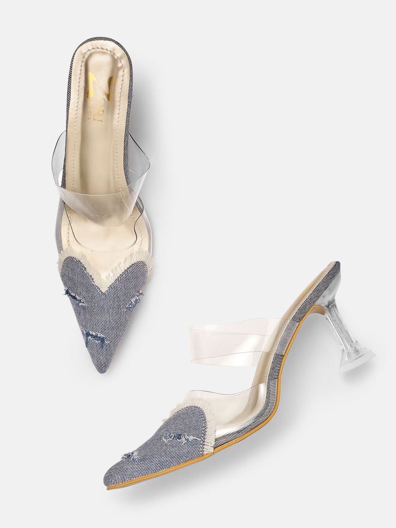 ZORIWORLD Amor Denim Heart Heels for Women - High Heels, 3 Inch Block Heel - Image 2