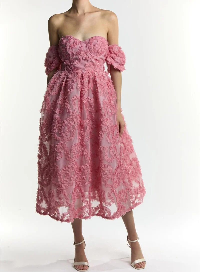 True Decadence Amelia Rose Pink Embroidery Tulle Midaxi Dress