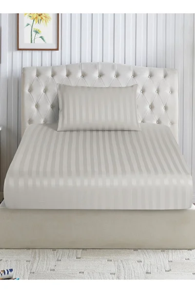Donetella 2-Piece Striped Bedding Set – Single Fitted Sheet 120x200+30 cm with All-Around Elastic &amp; 1 Matching Pillowcases