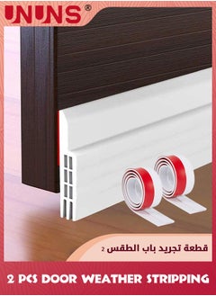 UNUNS Door Draft Stopper,2 Pack Under Door Draft Blocker Door Seal,Adjustable Door Sweeps Adhesive Waterproof Soundproof Bottom Seal Strip Stopper Weather Stripping For Exterior Interior Doors,White  - Image 1